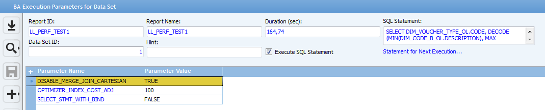 BA Report Level Execution Parameters