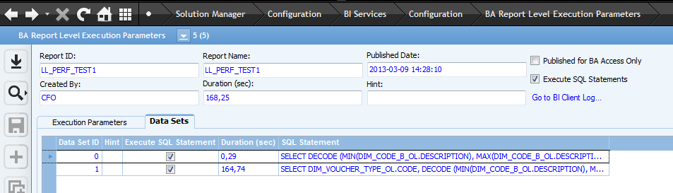 BA Report Level Execution Parameters